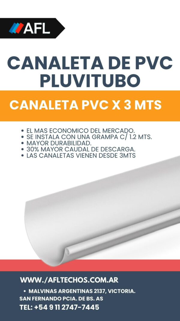Canaleta americana PVC x 3mts