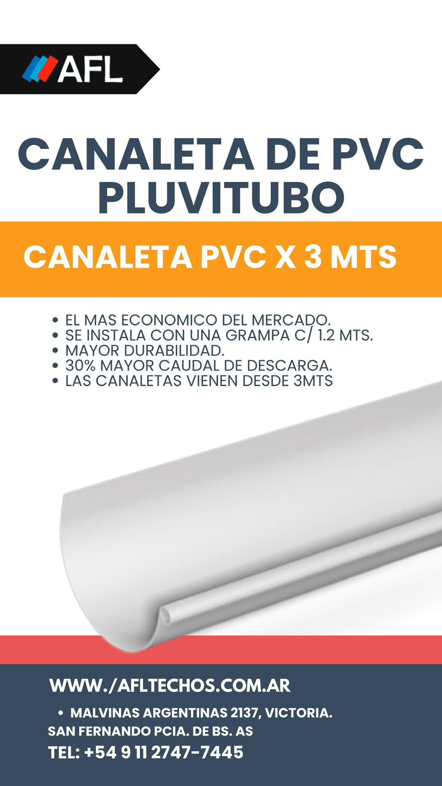 Canaleta americana PVC x 3mts